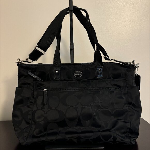 Coach Signature Black Nylon Diaper Baby Messenger Tote - Picture 1 of 16